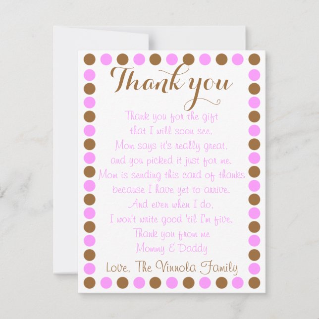Baby girl shower thank you card from baby (Front)