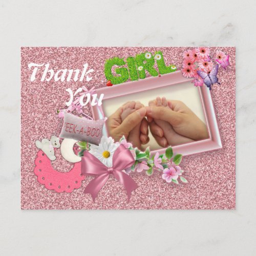 Baby Girl Shower Thank You Postcard