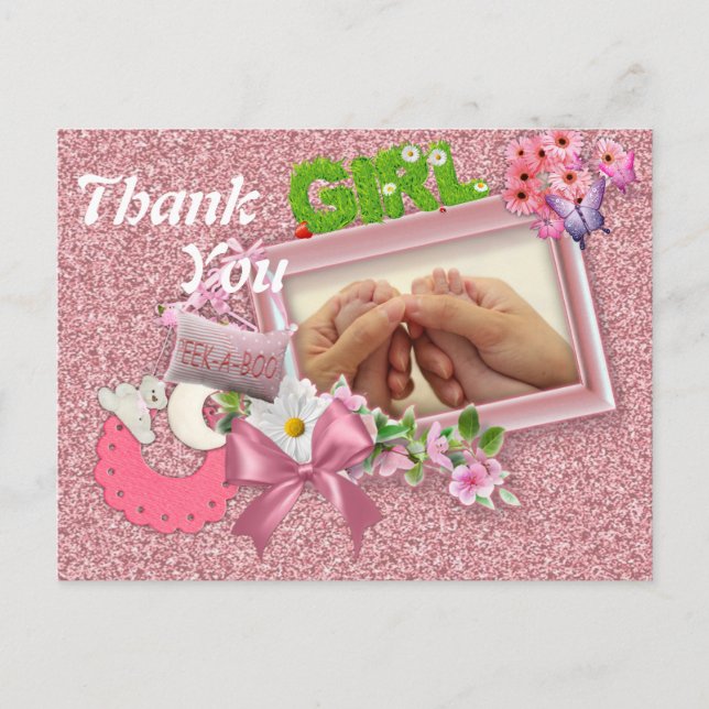 Baby Girl Shower Thank You Postcard (Front)