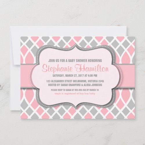 Baby girl shower trellis mosaic personalized invites