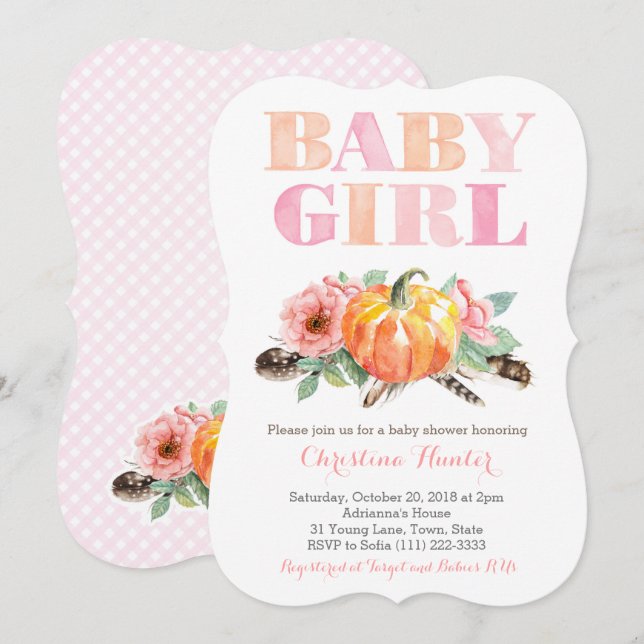 Baby Girl Shower Vintage Roses Pumpkin Invitation (Front/Back)