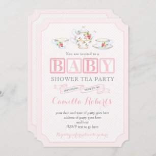 Baby Girl Shower Vintage Tea Party, Pink and Gray Invitation