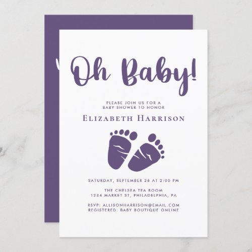Baby Girl Shower Virtual Online Option Purple Invitation