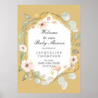 Baby Girl Shower Welcome Autumn Fall Floral Poster