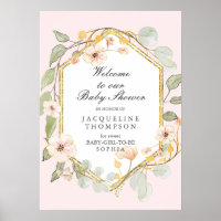 Baby Girl Shower Welcome Pastel Fall Floral Poster