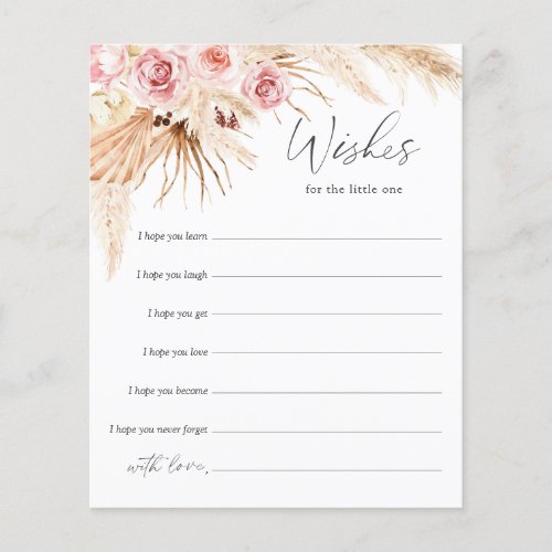 Baby Girl Shower wishes card Boho Floral