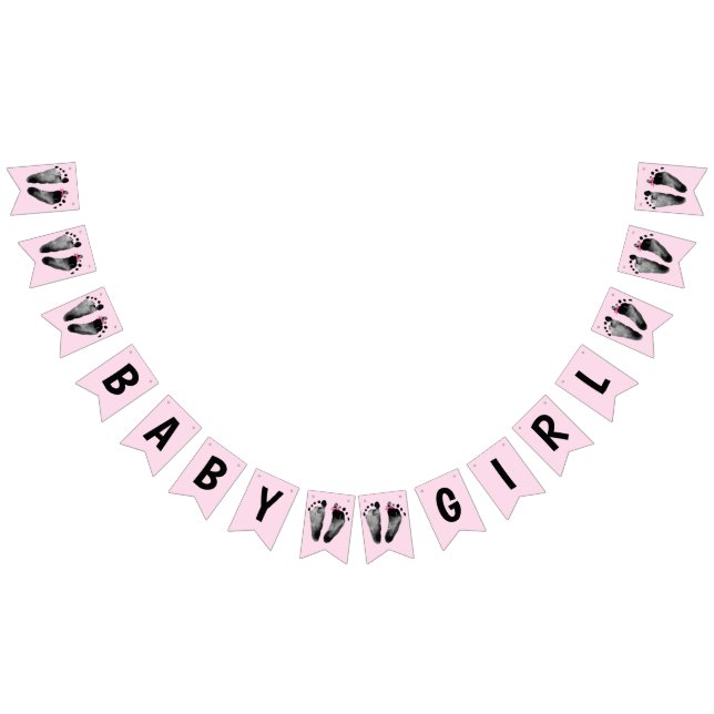 Baby Girl Shower with Footprints Bunting Flags (All)