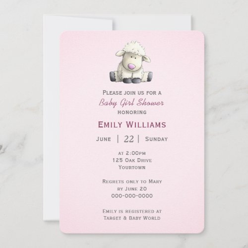 Baby Girl Shower With Lamb Invitation