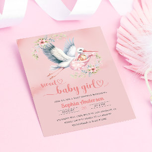 Baby Girl Shower with Stork Illustration – Elegant Invitation