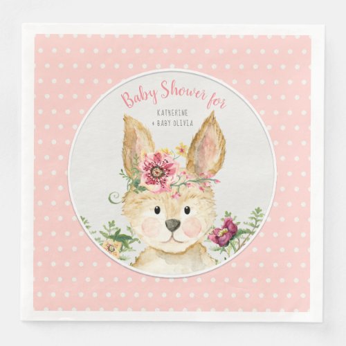 Baby Girl Shower Woodland Animal Boho Bunny Rabbit Paper Dinner Napkins