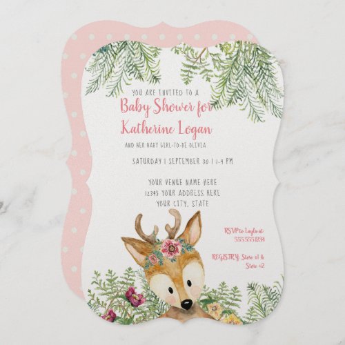 Baby Girl Shower Woodland Animals Boho Deer Floral Invitation