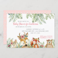 Baby Girl Shower Woodland Animals Boho Deer n Fox Invitation