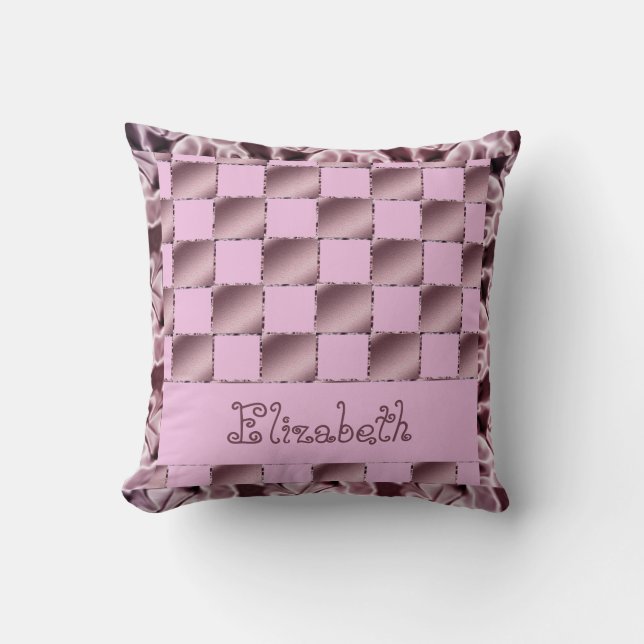 Baby Girl Silky Pink Plaid Pastel Girly Throw Pillow (Front)