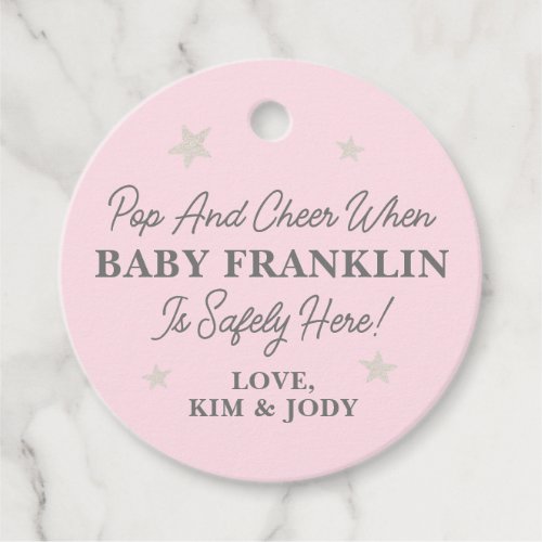 Baby Girl Silver Stars Champagne Baby Shower Favor Tags