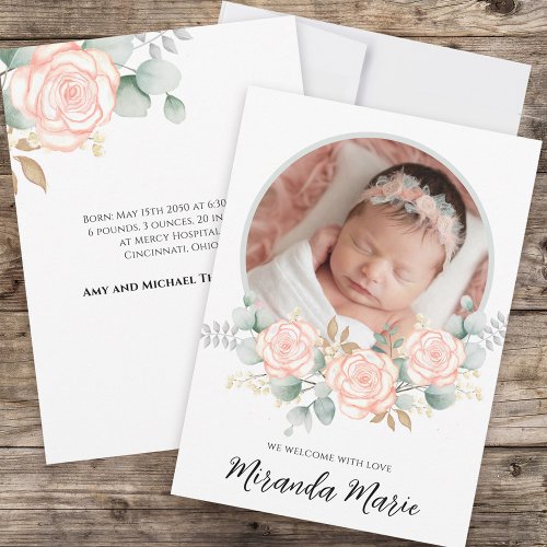 Baby Girl Simple Newborn Photo Script Floral Pink