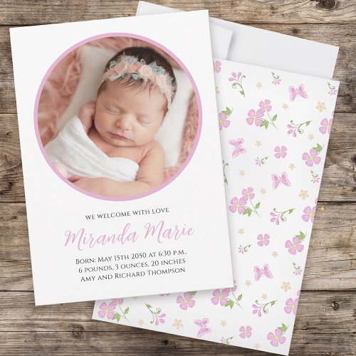 Baby Girl Simple Newborn Photo Script Floral Pink