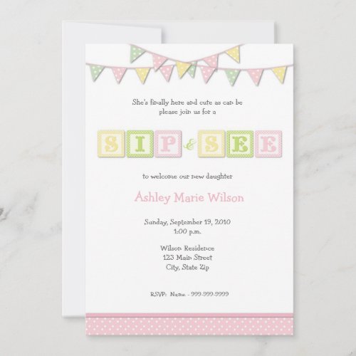 Baby Girl Sip and See Invitation