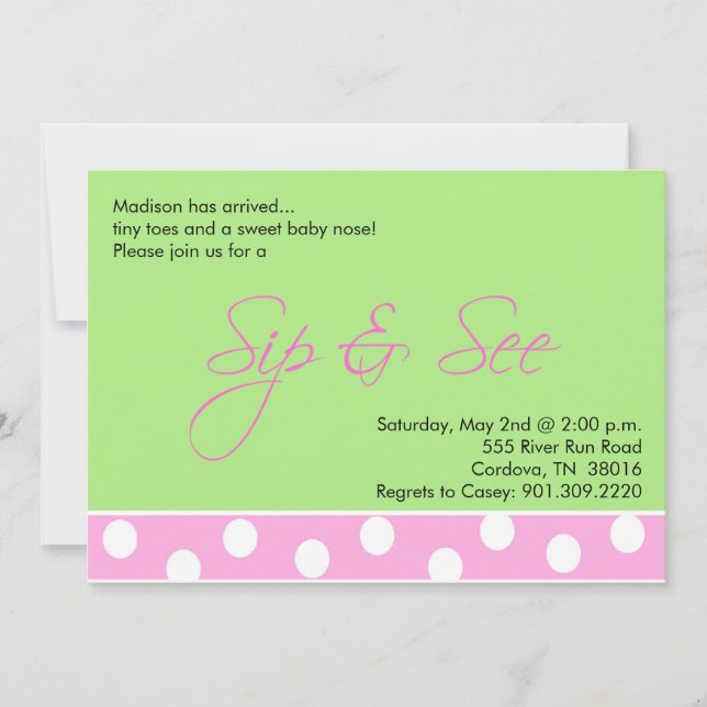 Baby Girl Sip and See Invitations (Front)