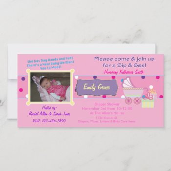 Baby Girl Sip And See Shower Photo Card Invitation by aaronsgraphics at Zazzle