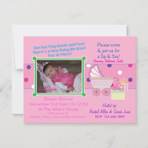 Baby Girl Sip &amp; See Shower Invitation