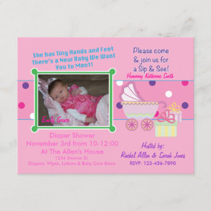Baby Girl Sip & See Shower Invitation
