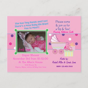 Baby Girl Sip & See Shower Postcard by aaronsgraphics at Zazzle