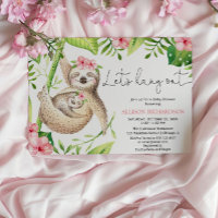 Baby girl sloth pink greenery tropical baby shower