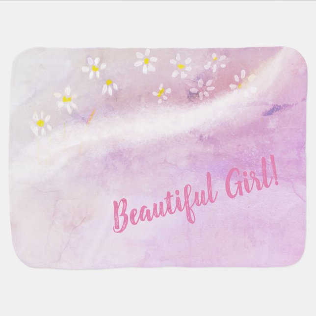 Baby Girl Soft Daisies Watercolor Baby Shower Baby Blanket (Horizontal)