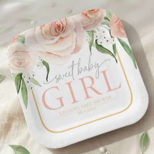 Baby Girl Soft Pink Rose Garden Baby Shower  Paper Plates