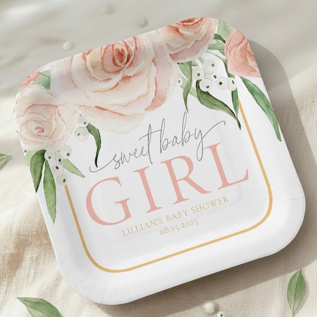 Baby Girl Soft Pink Rose Garden Baby Shower  Paper Plates (Creator Uploaded)