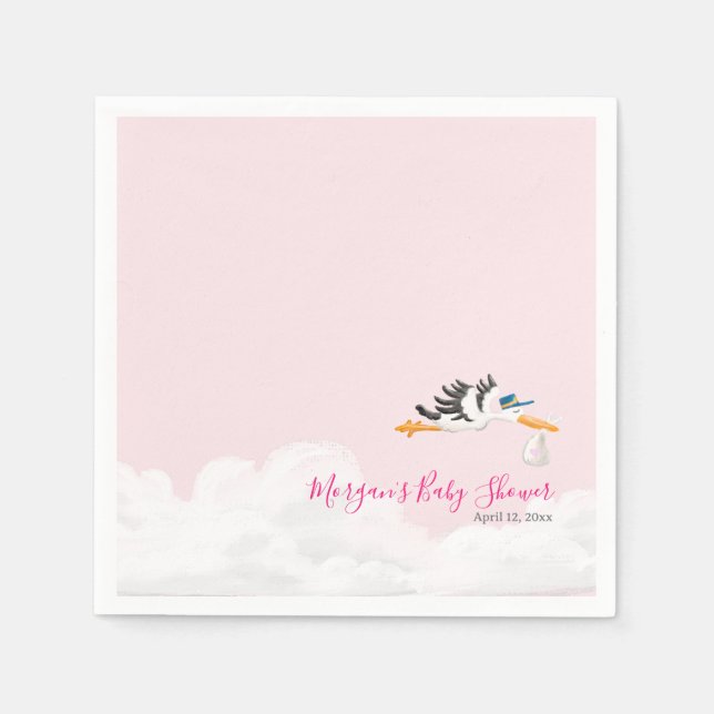 Baby Girl "Special Delivery" Stork Baby Shower Napkins (Front)