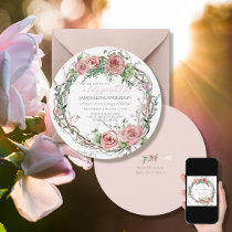 Baby Girl Sprinkle BOHO Watercolor Flower Wreath Invitation