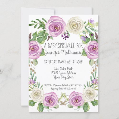 Baby Girl Sprinkle Shower Lavender n White Floral Invitation