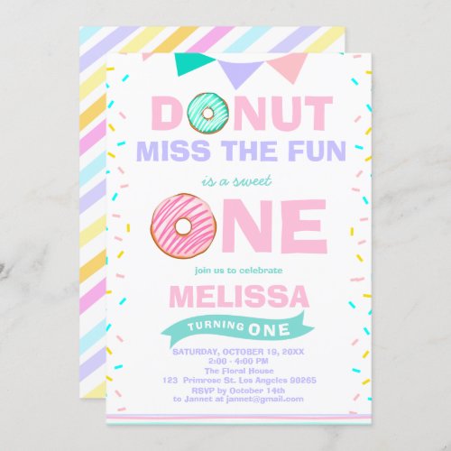 Baby Girl Sprinkles Birthday Donut Miss The Fun Invitation