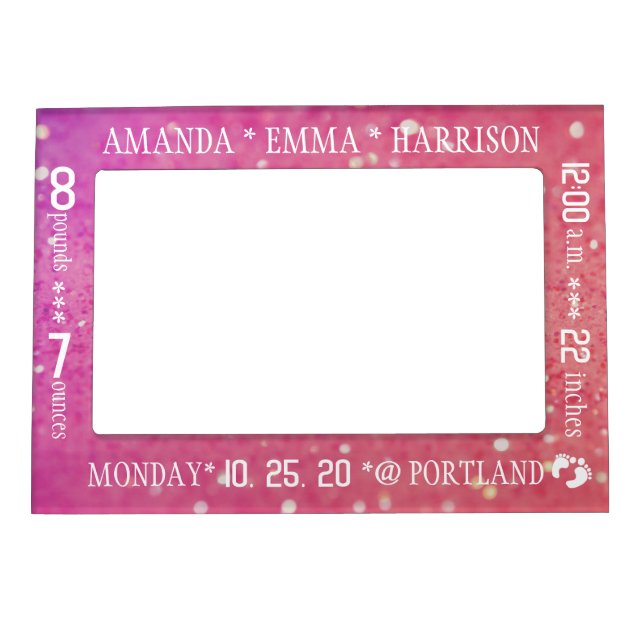 Baby Girl Stats Birth Announcement Pink Photo  Magnetic Photo Frame (Front)