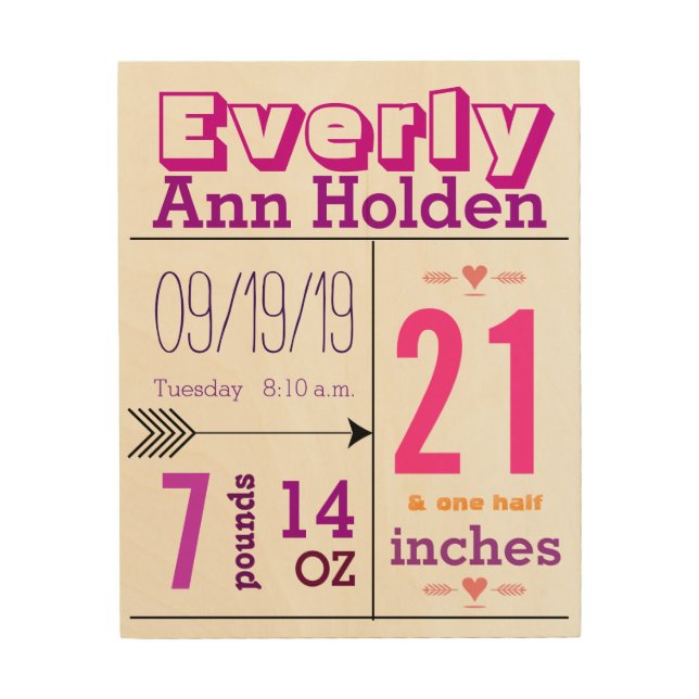 Baby Girl Stats on Wood Canvas (Front)