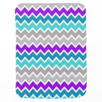 Baby Girl Stats Teal Turquoise Purple Gray Chevron Receiving Blanket