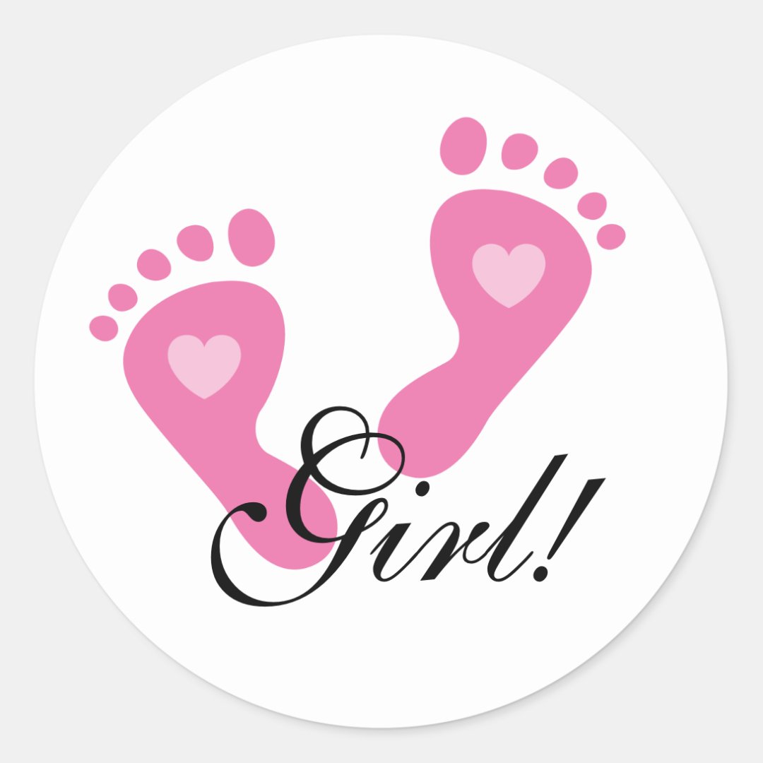 Baby girl stickers with foot prints | Zazzle