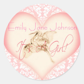 Baby Girl Stickers with vintage Stork