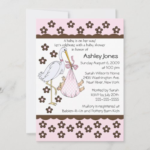 Baby Girl Stork Baby Shower Invitations