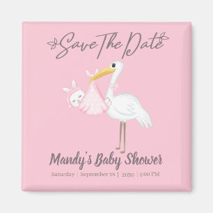 Baby Girl Stork Pink Shower Save the Date Magnet