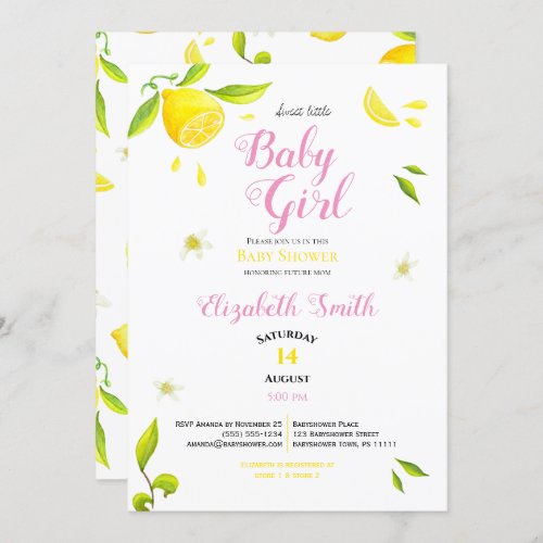 Baby girl summer spring lemon theme babyshower invitation