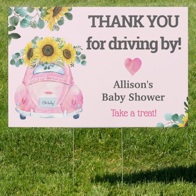 Baby Girl Sunflower Drive By Baby Shower Sign (Insitu)