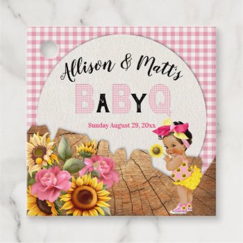 Baby Girl Sunflower Pink Check Baby Q Bbq Favor Tags by nawnibelles at Zazzle