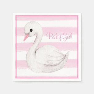 Baby Girl Swan Girly Pink Script Baby Shower Napkins