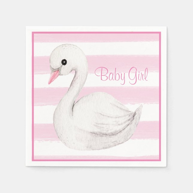 Baby Girl Swan Girly Pink Script Baby Shower Napkins (Front)