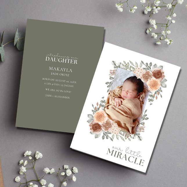 Baby Girl Sweet Floral Photo Birth Announcement (Baby Girl Sweet Floral Photo Birth Announcement)