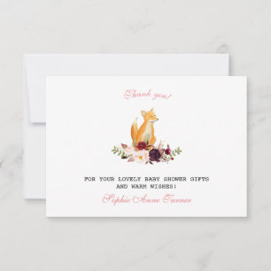 Baby Girl Sweet Fox Woodland Baby Shower Thank You Card