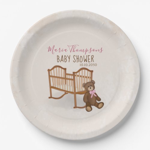 Baby Girl Teddy Bear Cute Nursery Simple Pink  Paper Plates