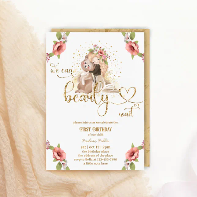 Baby Girl Teddy Bear First Birthday Party Invitation | Zazzle